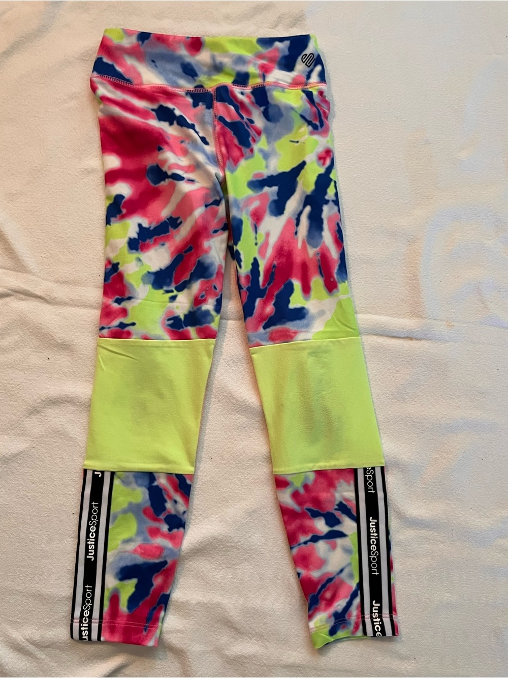 Justice Neon Tie-Dye Capri Leggings with Lime Panels